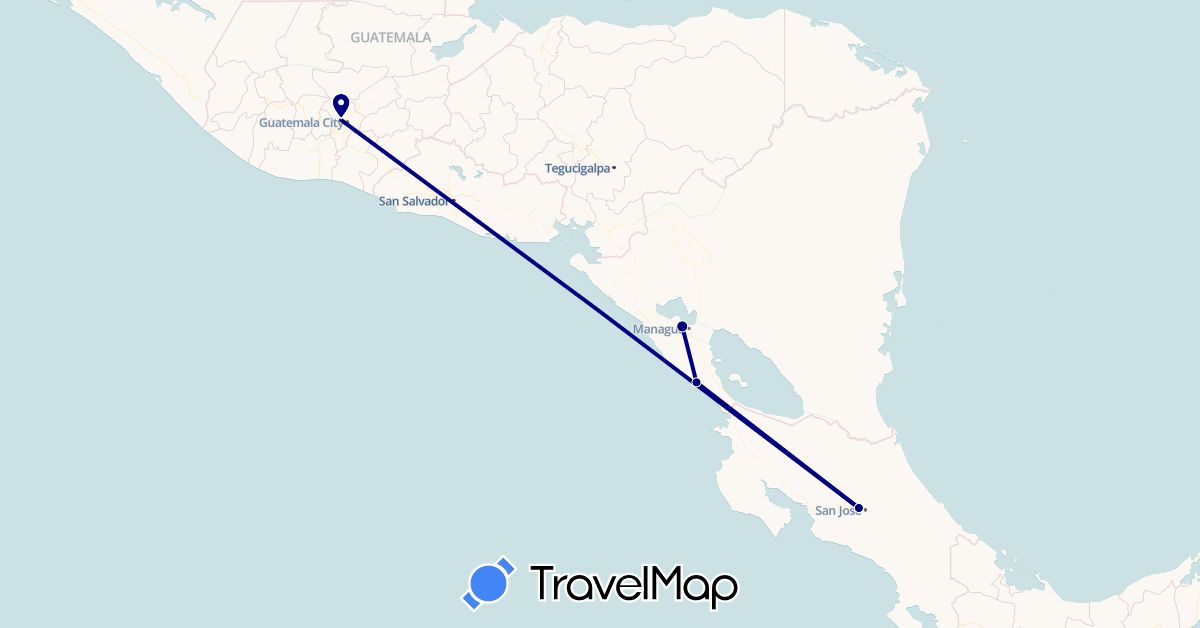 TravelMap itinerary: driving in Costa Rica, Guatemala, Nicaragua (North America)